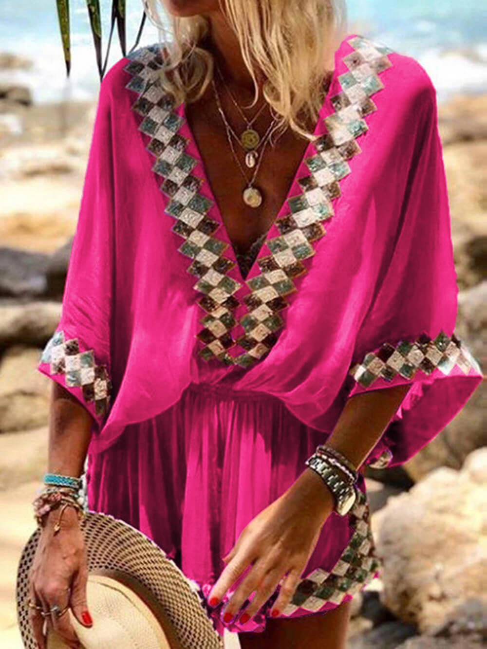 Kimono-Strampler mit böhmischem Strand-Print