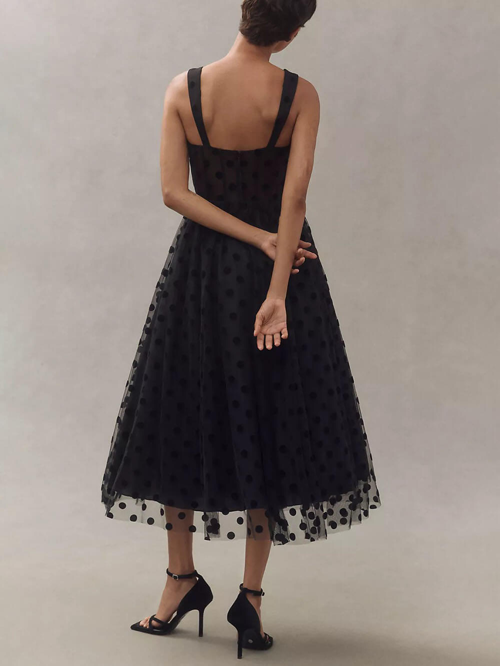 Exquisites, perfektes Tüll-Bustier-Midikleid in A-Linie mit Tupfen und Herzausschnitt