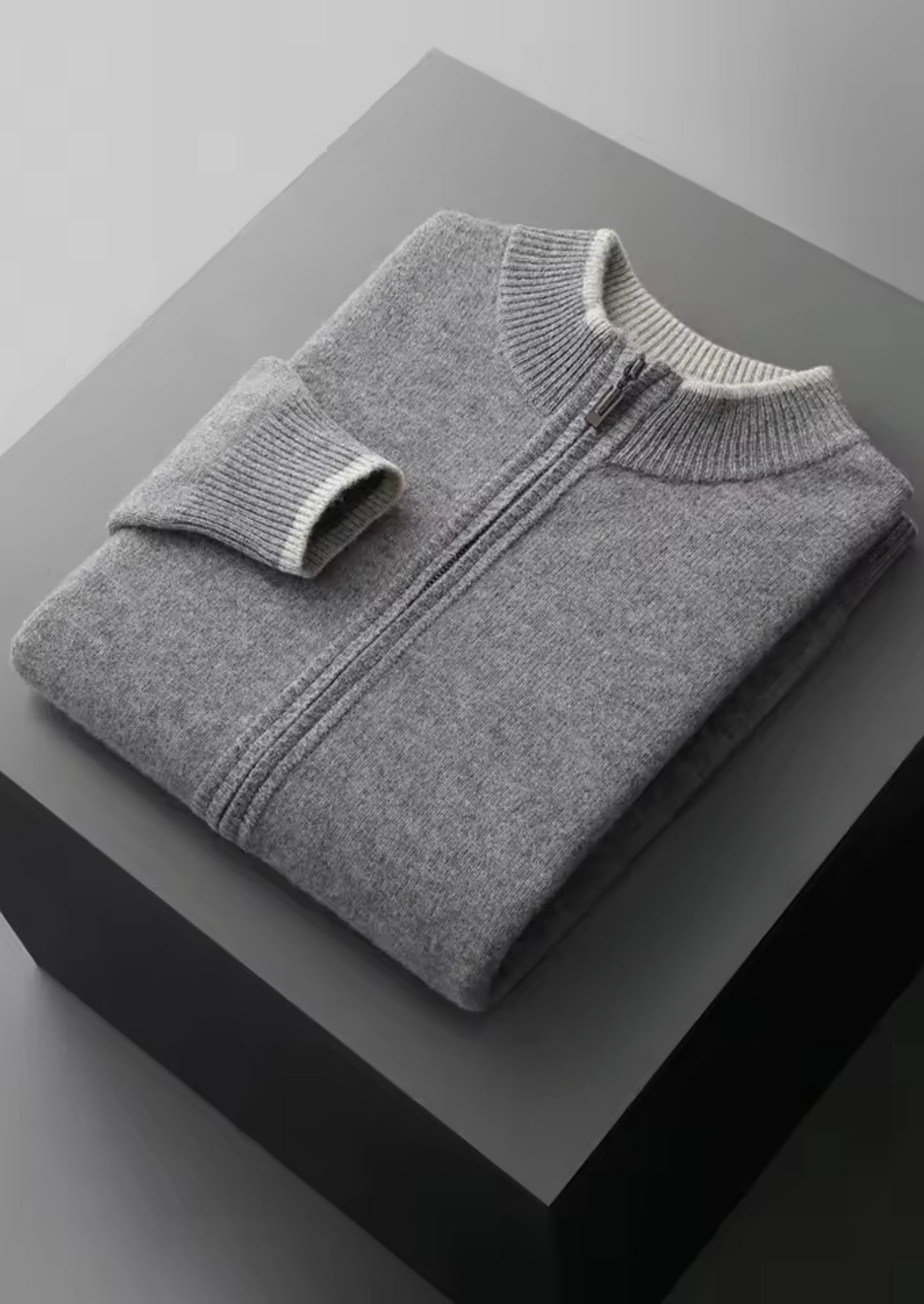ZWEIFARBIGER MERINO-CARDIGAN MIT REISSVERSCHLUSS