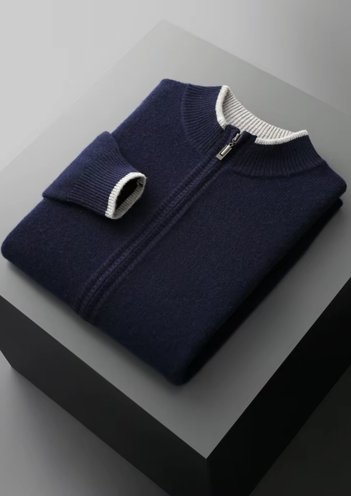 ZWEIFARBIGER MERINO-CARDIGAN MIT REISSVERSCHLUSS