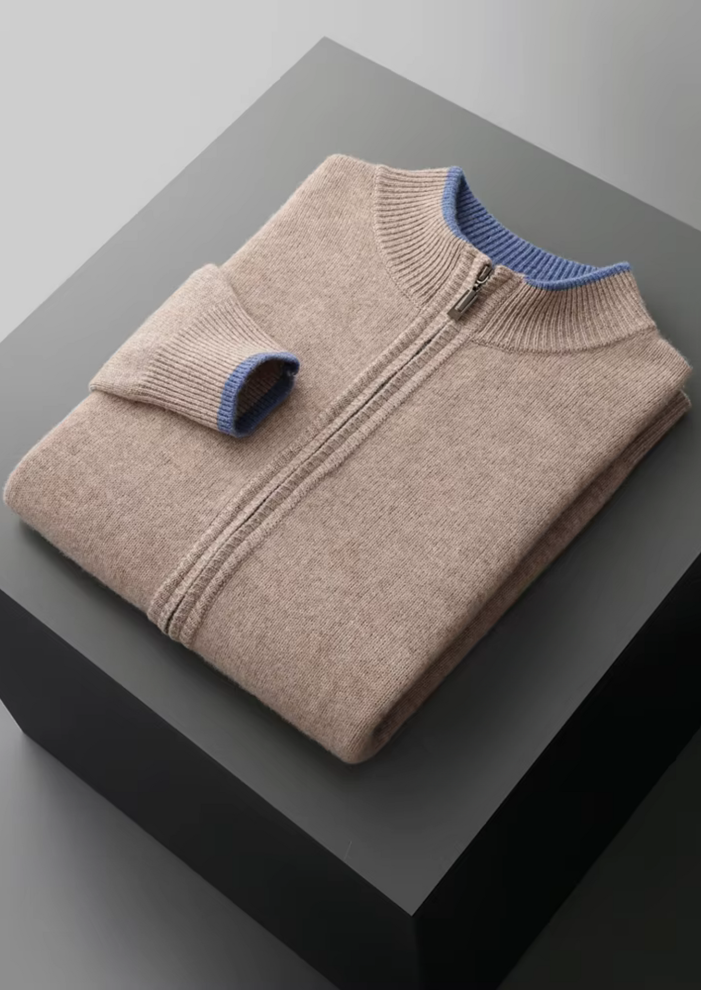 ZWEIFARBIGER MERINO-CARDIGAN MIT REISSVERSCHLUSS