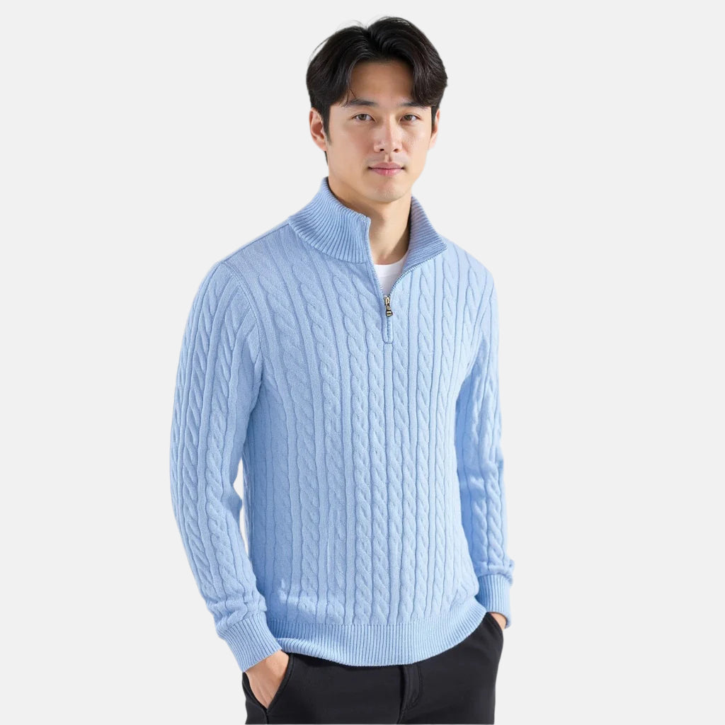 Pullover mit Reißverschluss und Zopfmuster