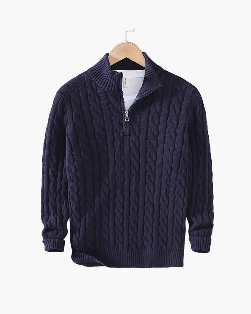 Pullover mit Reißverschluss und Zopfmuster