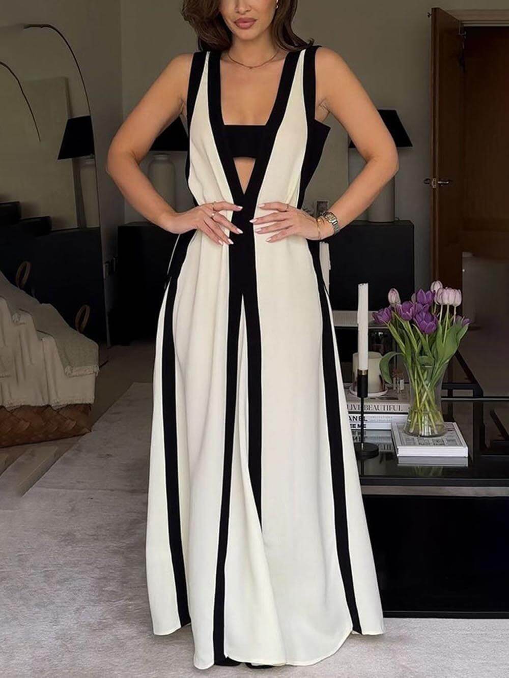 Maxikleid in A-Linie im Colorblock-Wendestil