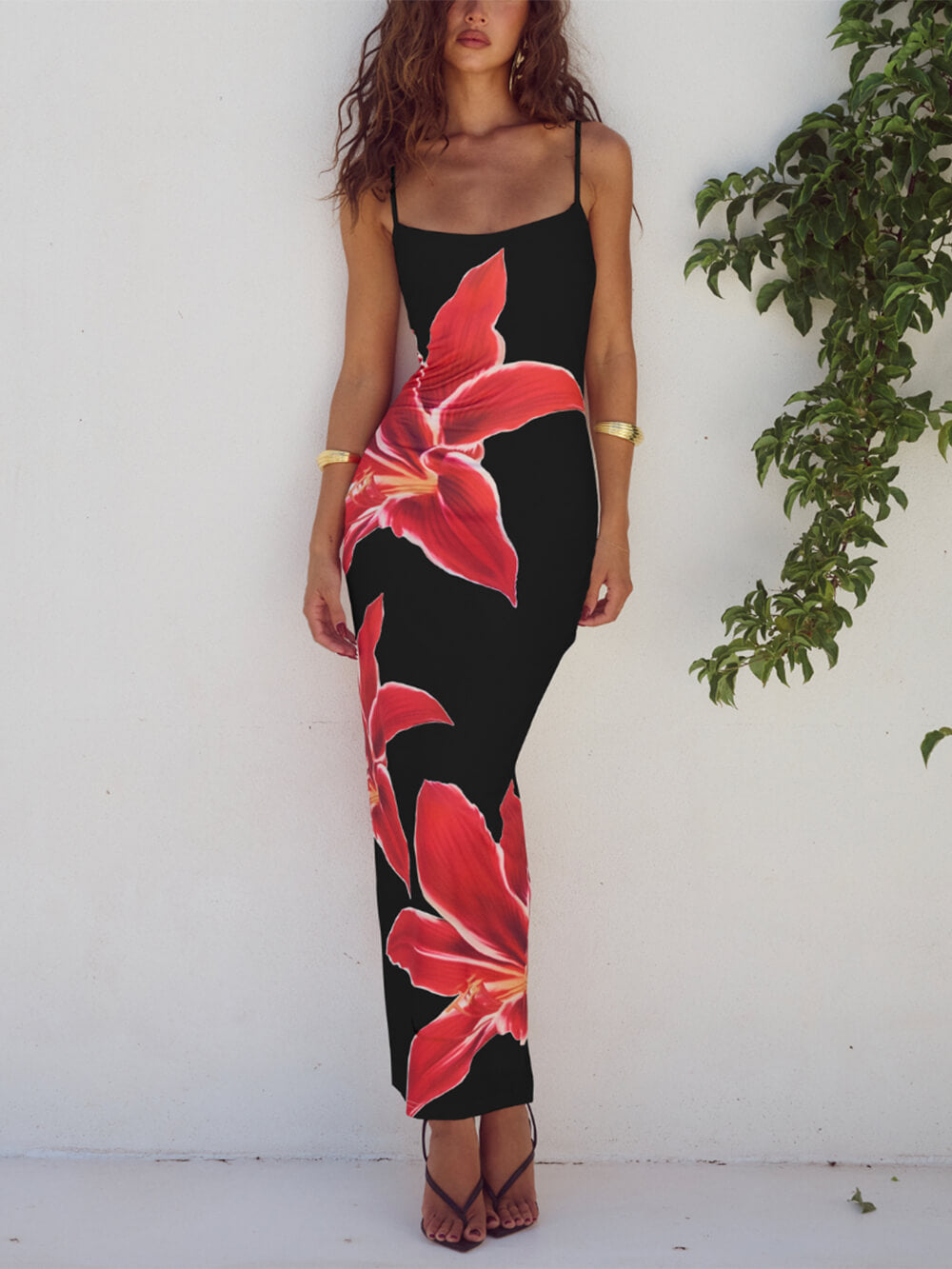 Abstraktes, unvergessliches Maxikleid mit Blumendruck