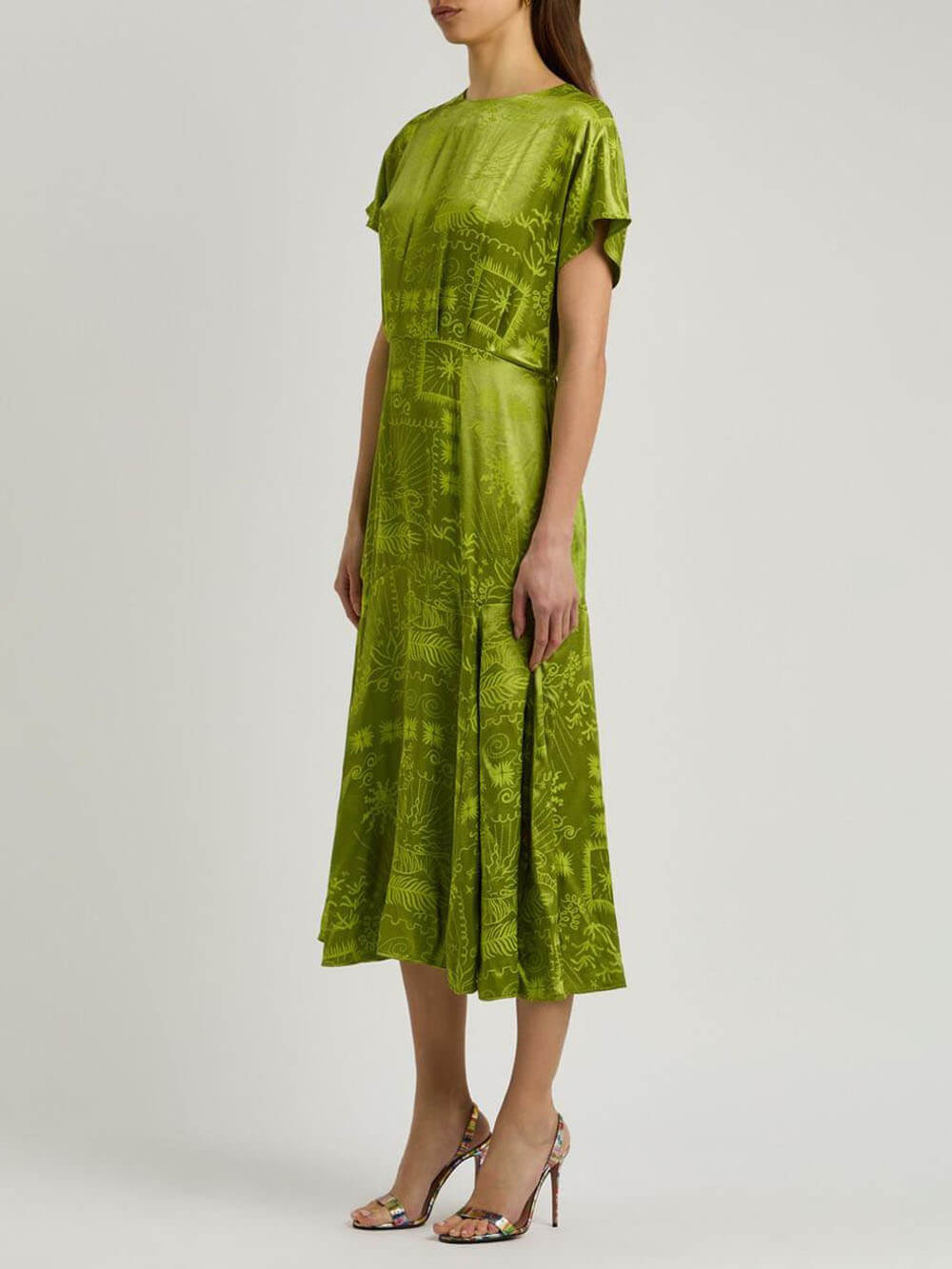 Elegantes Satin-Midikleid mit einzigartigem Jacquard-Print