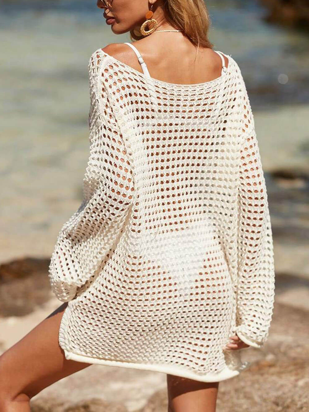 Gestrickter Strandbikini-Sonnenschutzüberzug mit Cut-Outs