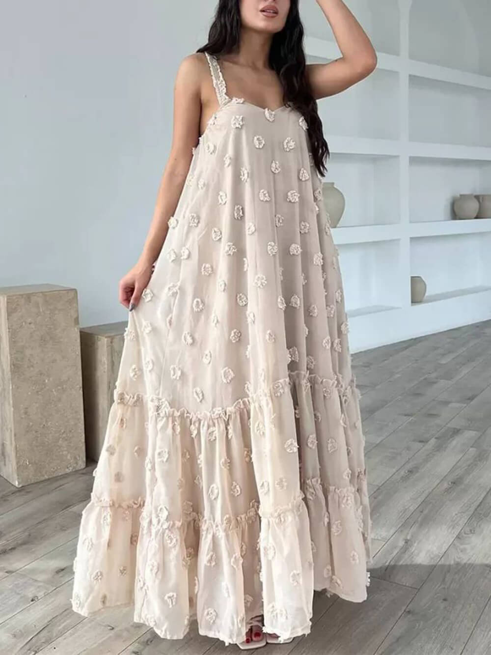 Hübsches, lockeres Maxikleid in A-Linie mit Blumendekor