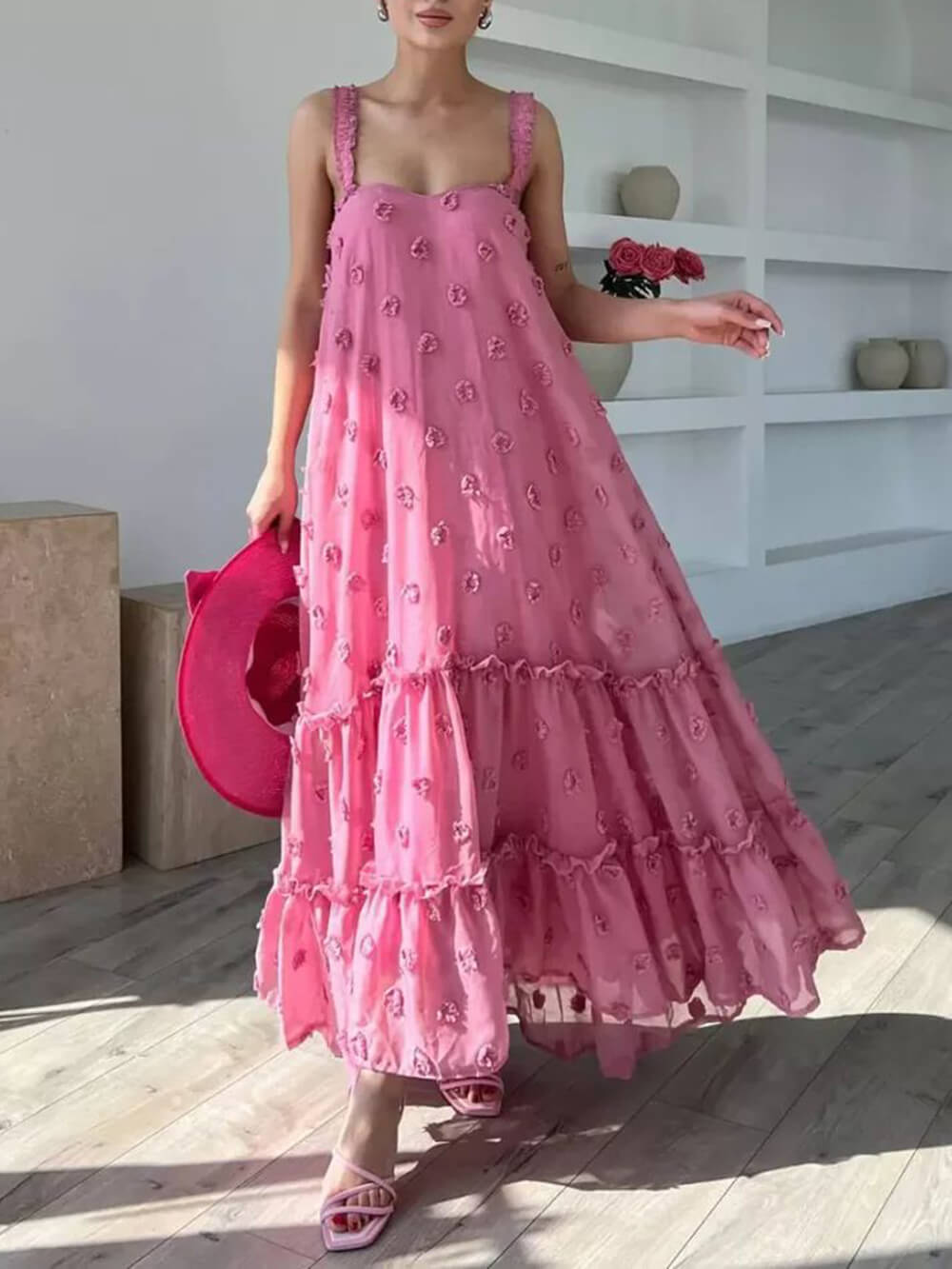 Hübsches, lockeres Maxikleid in A-Linie mit Blumendekor