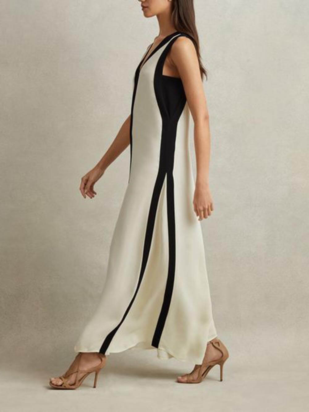 Maxikleid in A-Linie im Colorblock-Wendestil