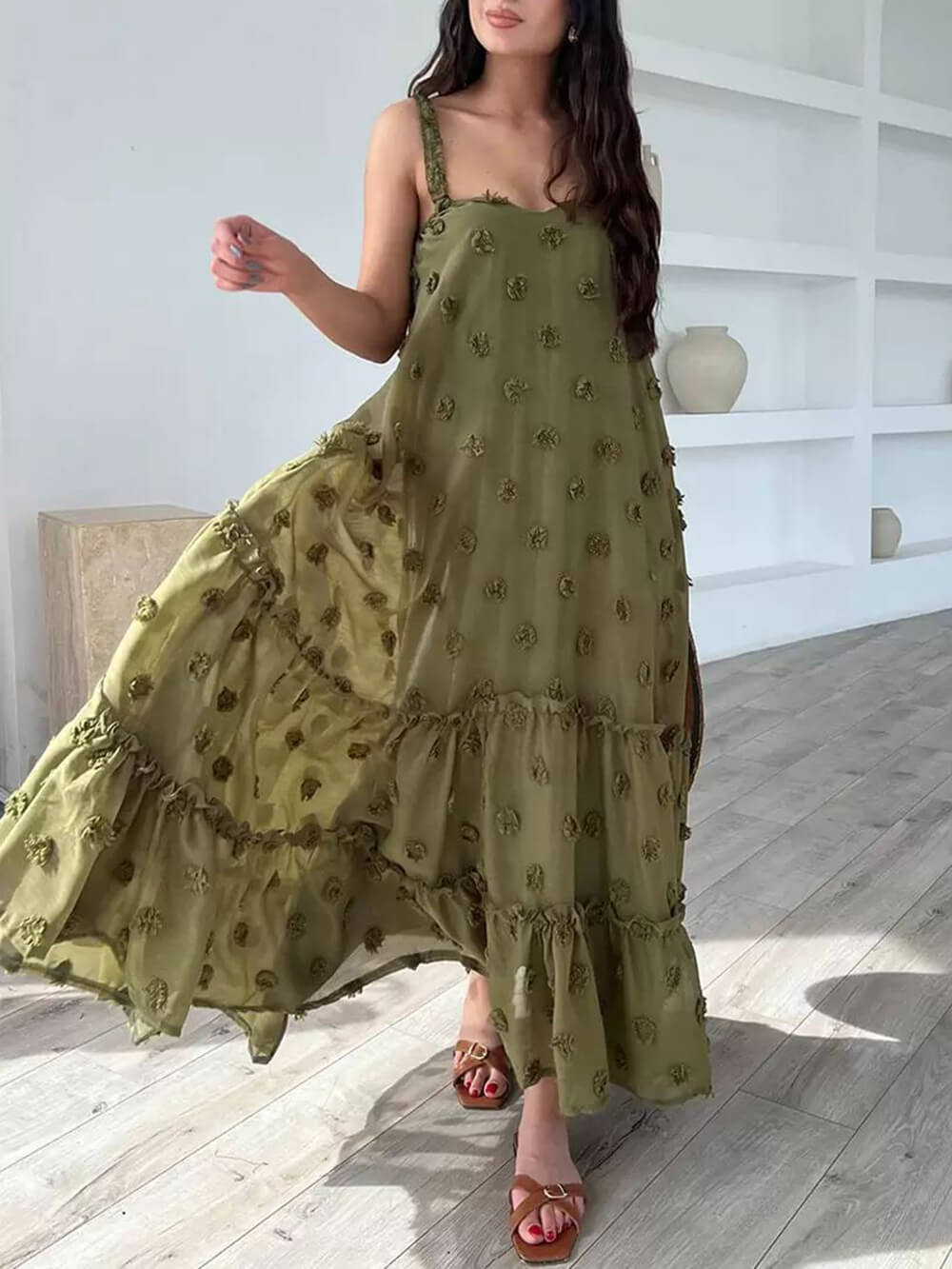 Hübsches, lockeres Maxikleid in A-Linie mit Blumendekor
