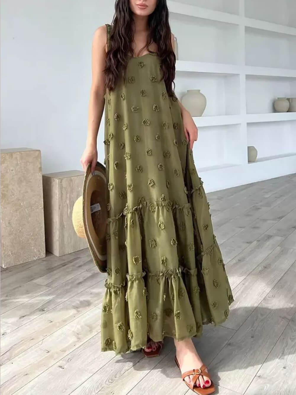 Hübsches, lockeres Maxikleid in A-Linie mit Blumendekor