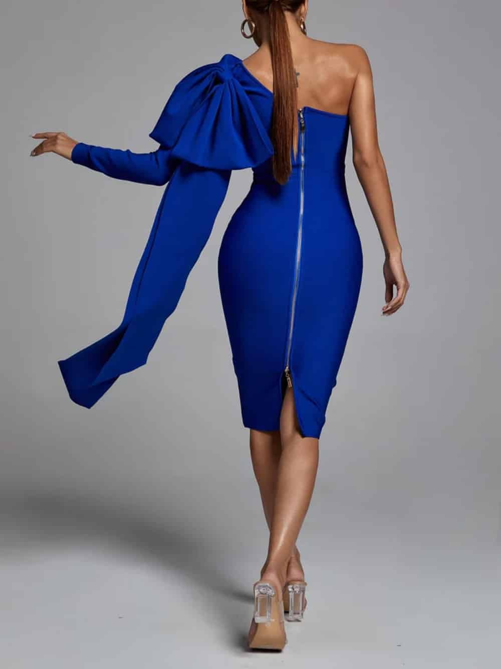 Abbey – Blaues One-Shoulder-Bandage-Kleid