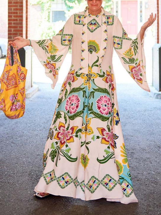 Exquisites, fließendes Maxikleid mit Blumendruck „Sunshine“
