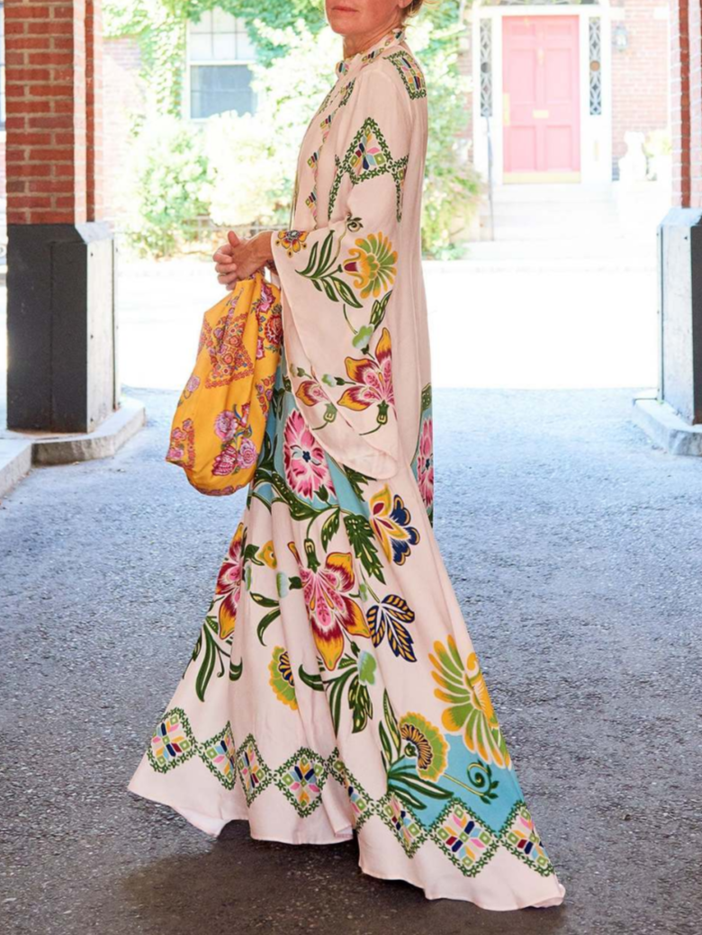 Exquisites, fließendes Maxikleid mit Blumendruck „Sunshine“