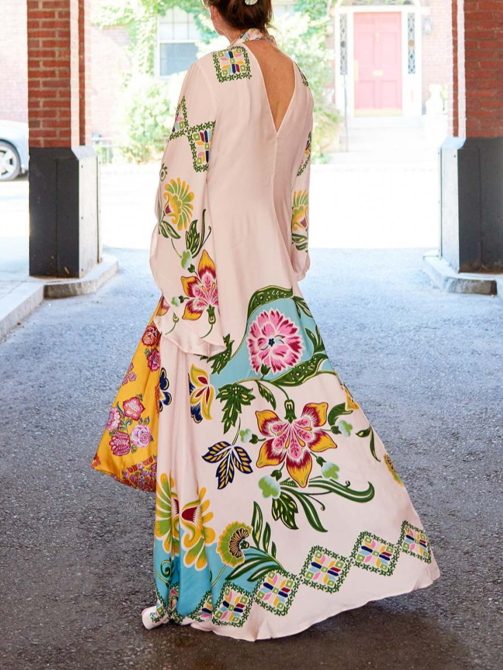 Exquisites, fließendes Maxikleid mit Blumendruck „Sunshine“