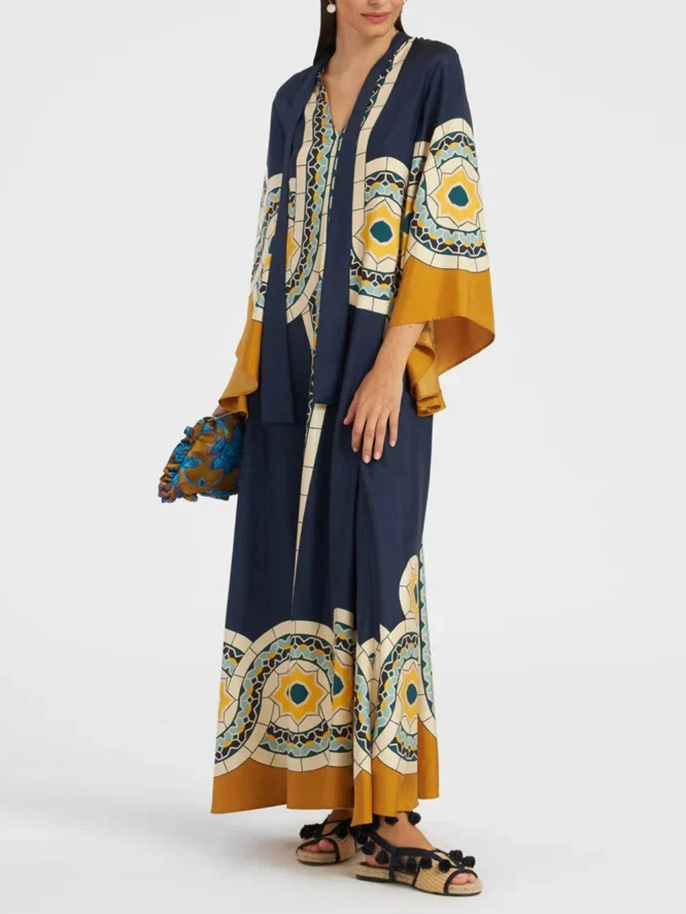 Maxikleid aus Twill mit Art-Deco-Print