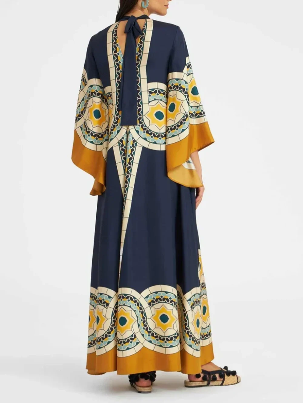 Maxikleid aus Twill mit Art-Deco-Print