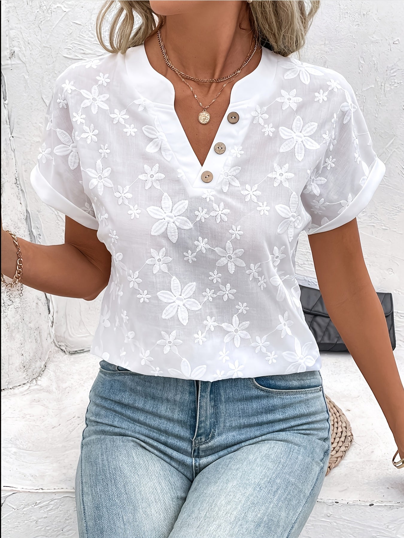 Drapierte Bluse „Liana“ mit Blumenmuster