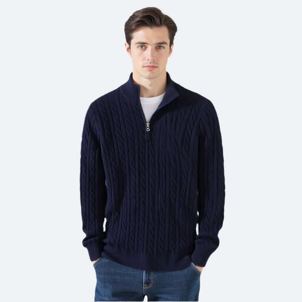 Pullover mit Reißverschluss und Zopfmuster