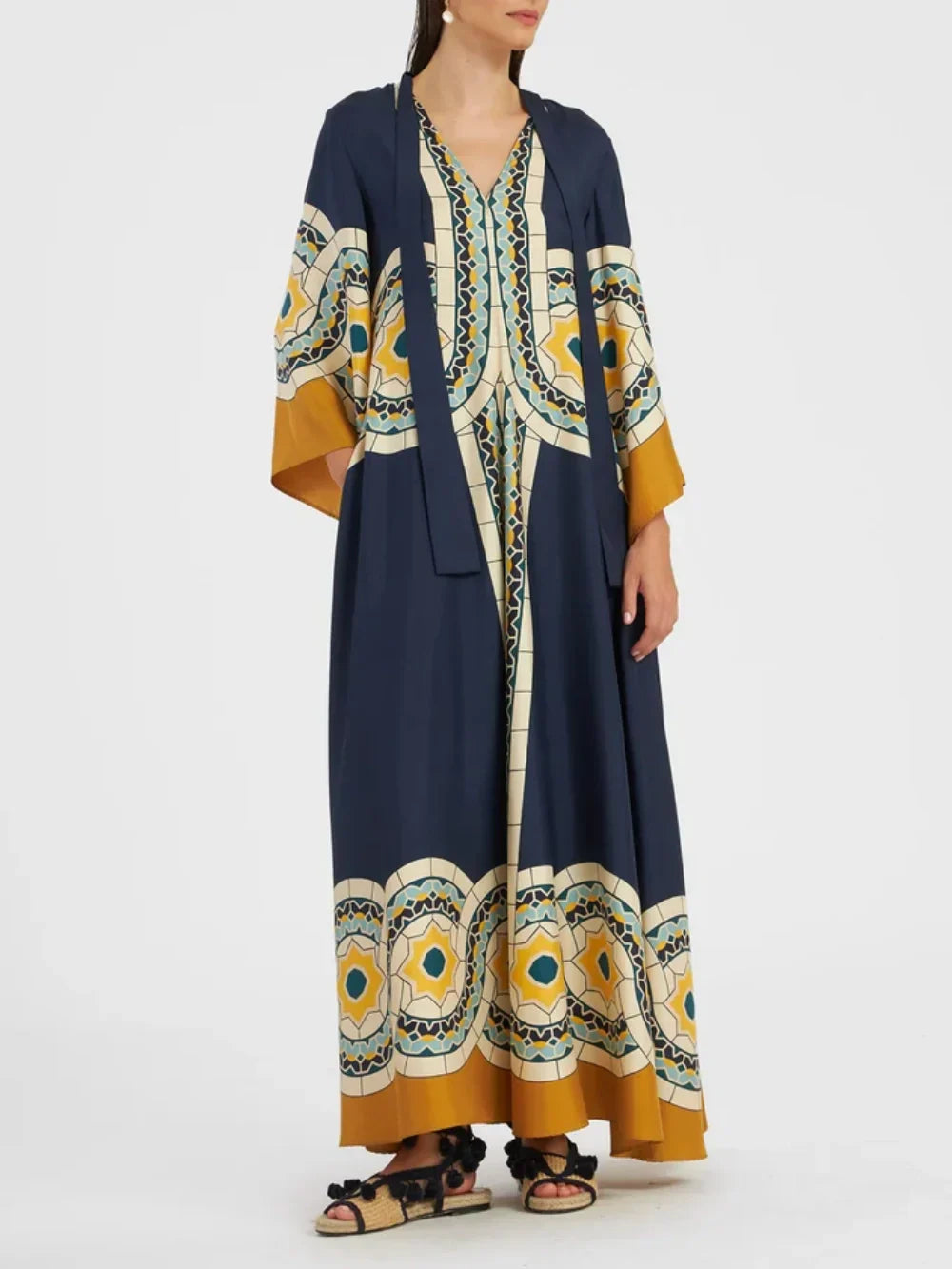 Maxikleid aus Twill mit Art-Deco-Print