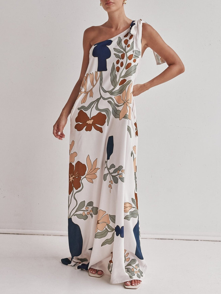Bedrucktes One-Shoulder-Maxikleid