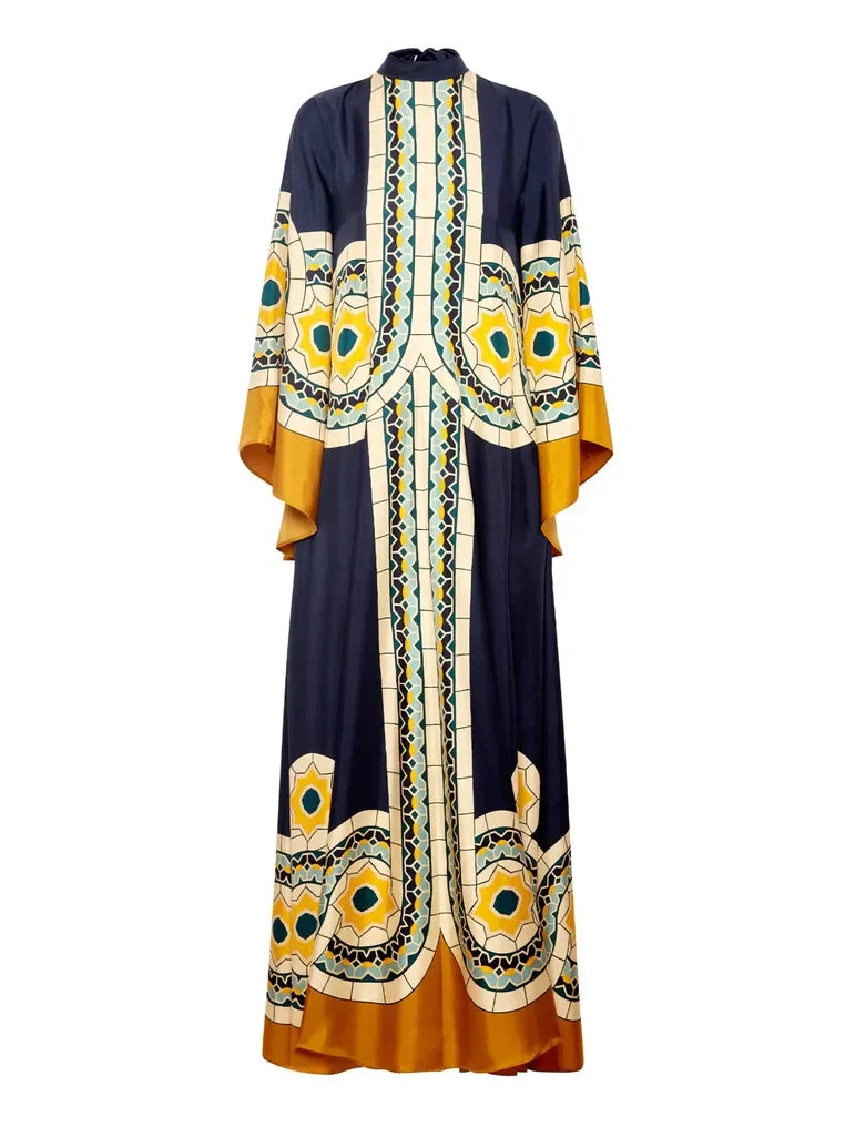 Maxikleid aus Twill mit Art-Deco-Print