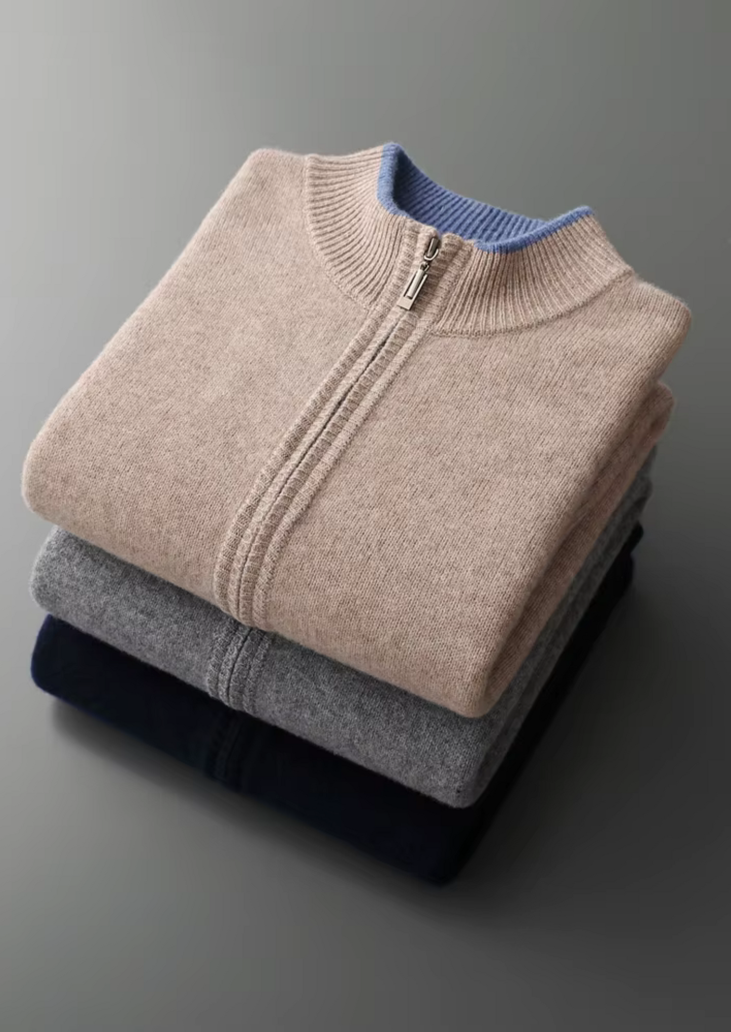 ZWEIFARBIGER MERINO-CARDIGAN MIT REISSVERSCHLUSS