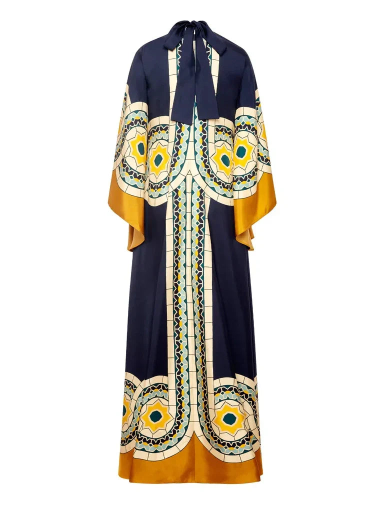 Maxikleid aus Twill mit Art-Deco-Print