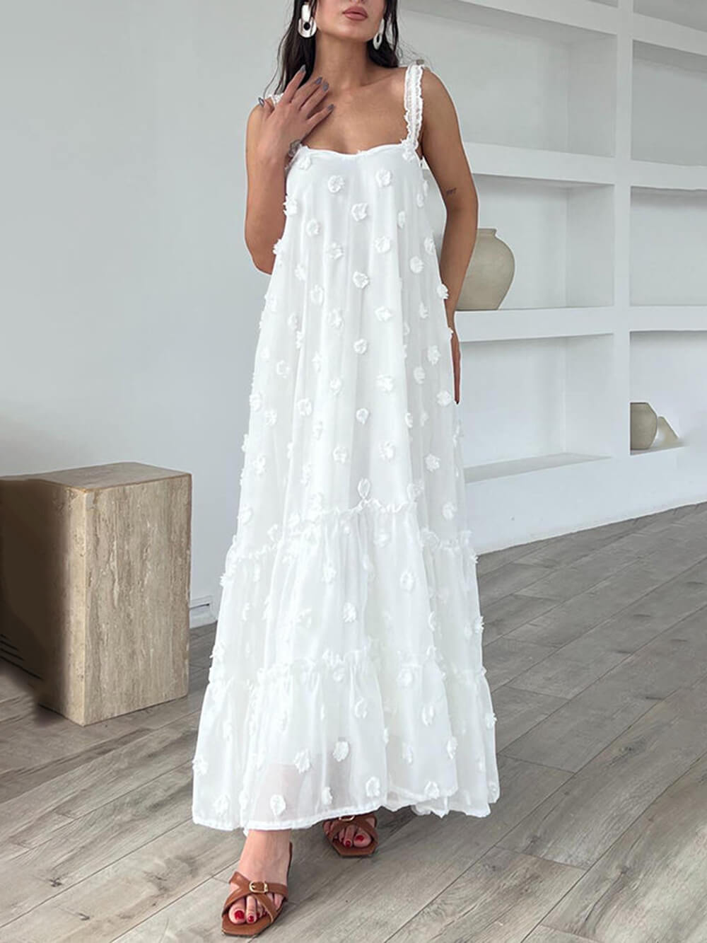Hübsches, lockeres Maxikleid in A-Linie mit Blumendekor