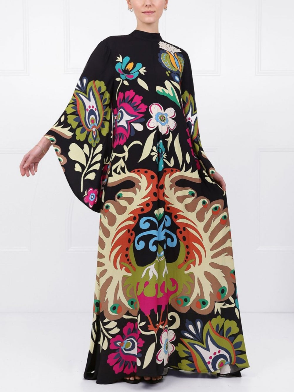 Maxikleid mit Pfauenmuster