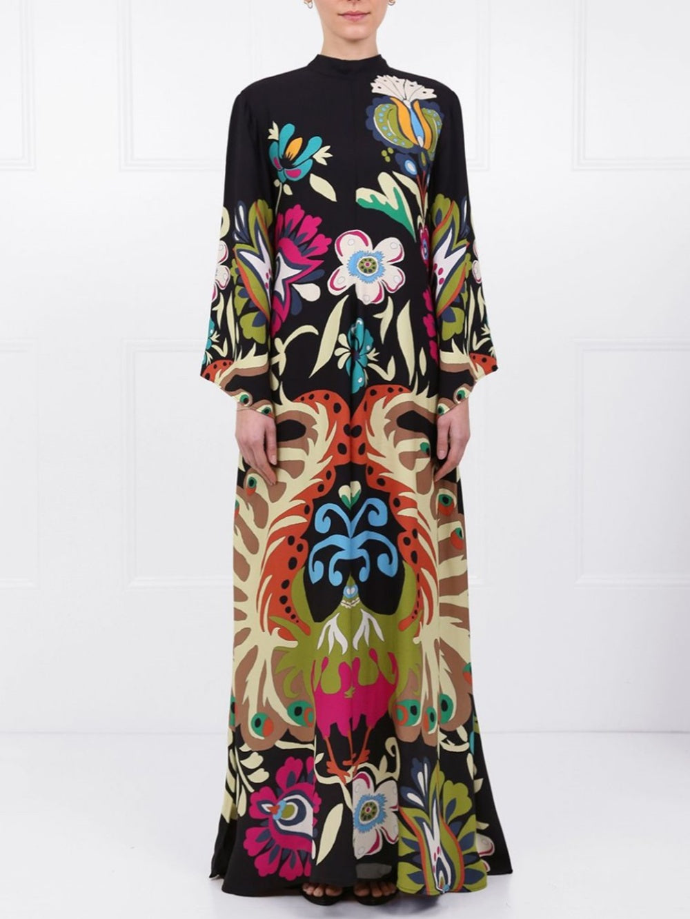 Maxikleid mit Pfauenmuster