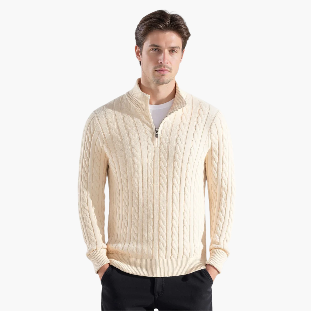 Pullover mit Reißverschluss und Zopfmuster