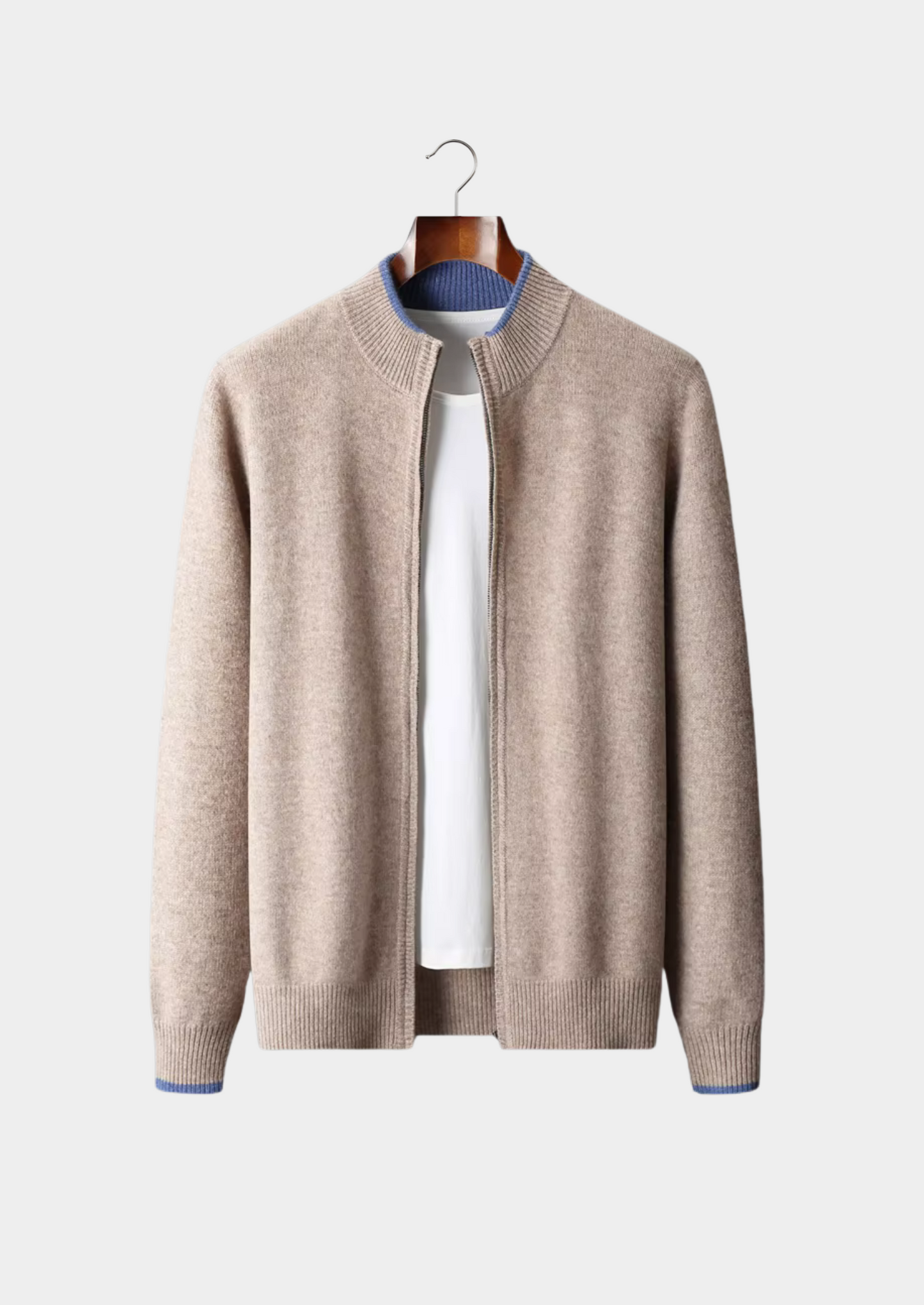 ZWEIFARBIGER MERINO-CARDIGAN MIT REISSVERSCHLUSS