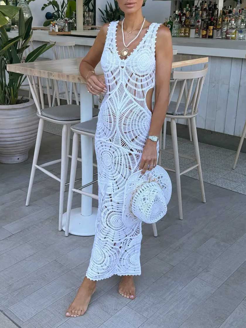 Strand Hohl V-Ausschnitt Schlank Sexy Midikleid