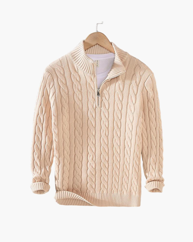 Pullover mit Reißverschluss und Zopfmuster