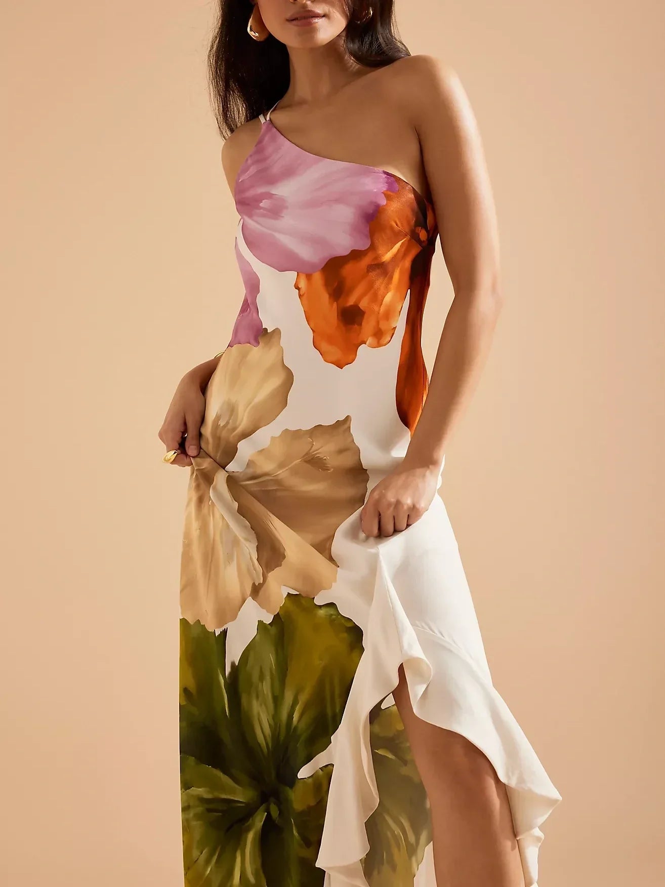 Maxi-Slip-Kleid mit One-Shoulder-Träger