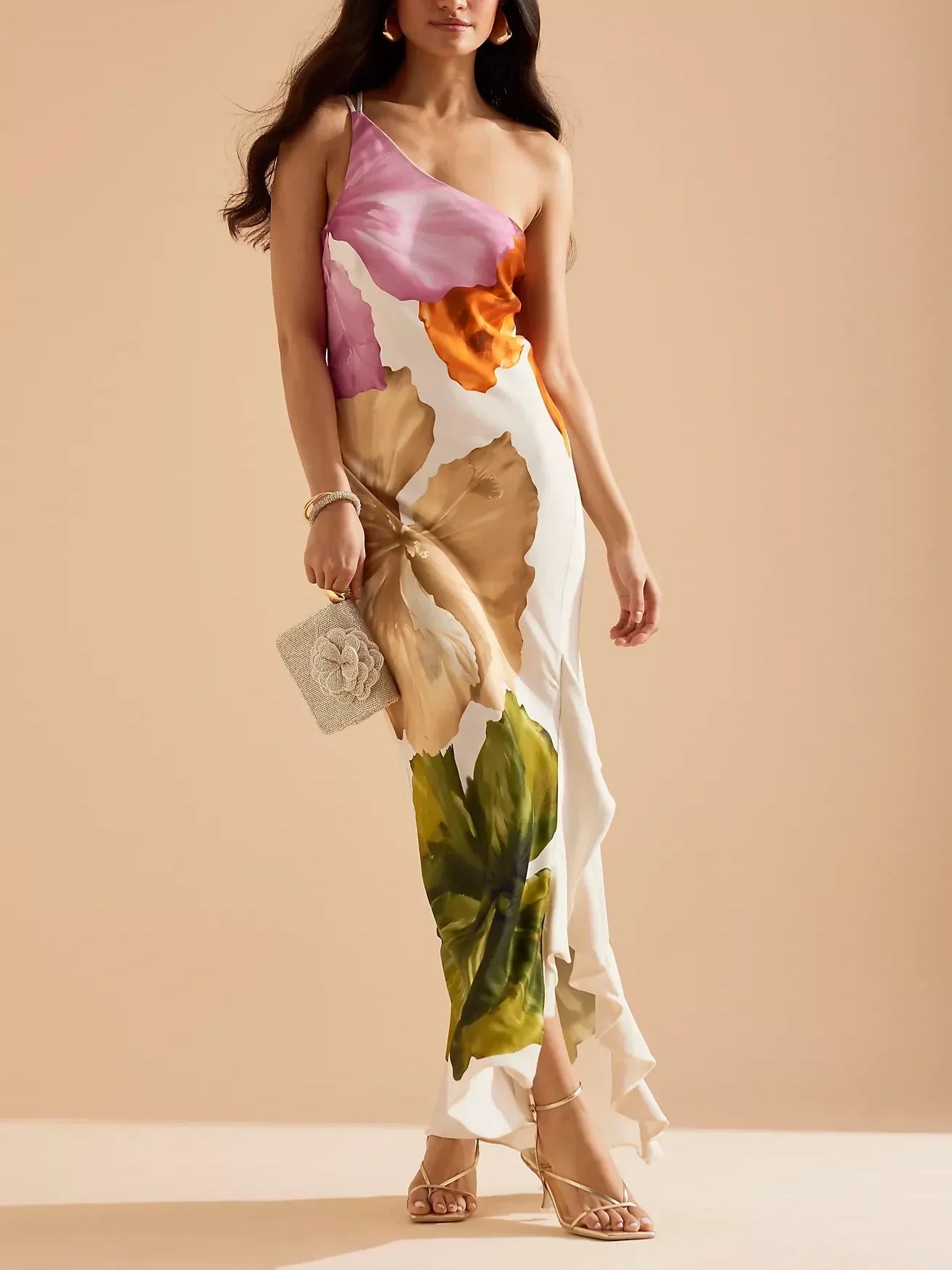 Maxi-Slip-Kleid mit One-Shoulder-Träger