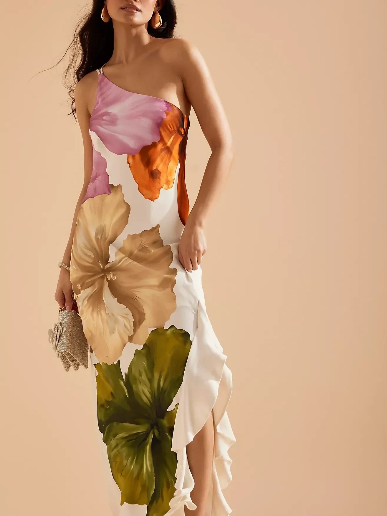 Maxi-Slip-Kleid mit One-Shoulder-Träger