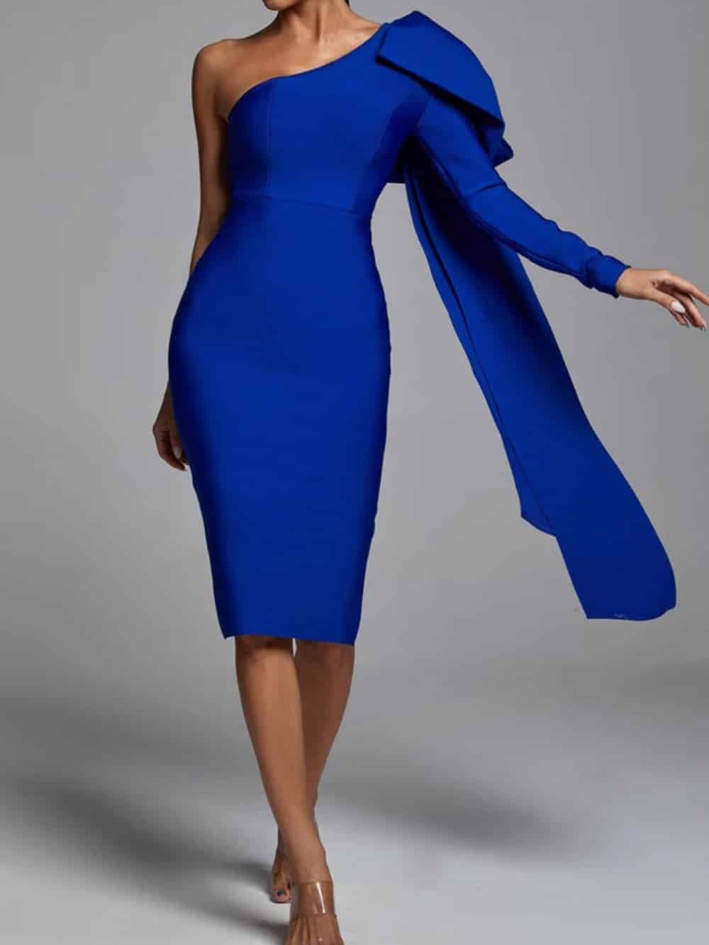 Abbey – Blaues One-Shoulder-Bandage-Kleid
