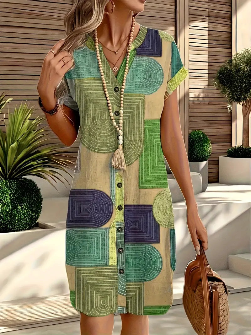 Elegantes geometrisches Midikleid mit V-Ausschnitt