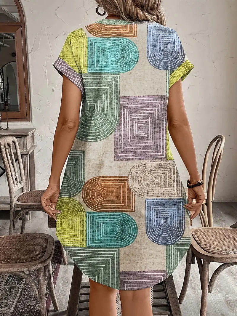 Elegantes geometrisches Midikleid mit V-Ausschnitt