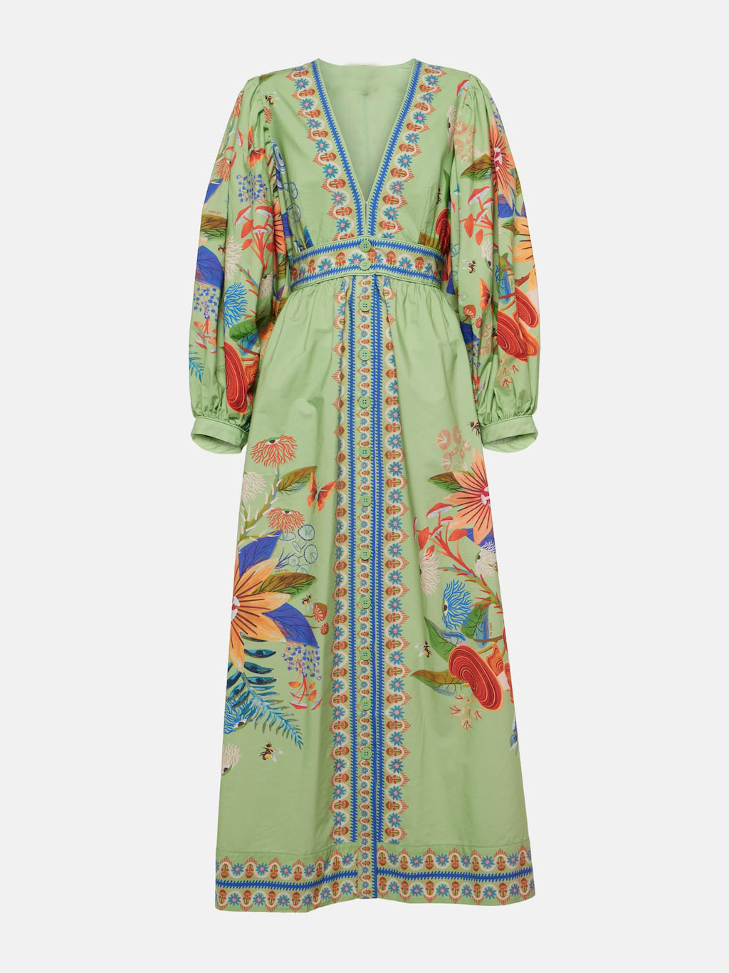 Einreihiges Midikleid mit zartem Blumenmuster und V-Ausschnitt