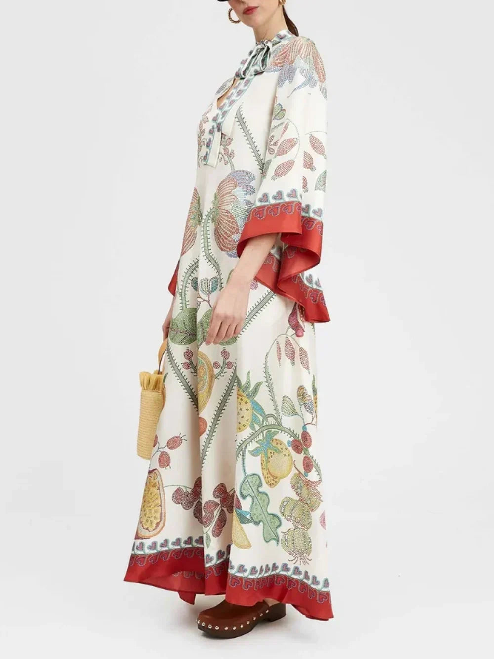 Maxikleid mit handplatziertem Ebenholz-Print