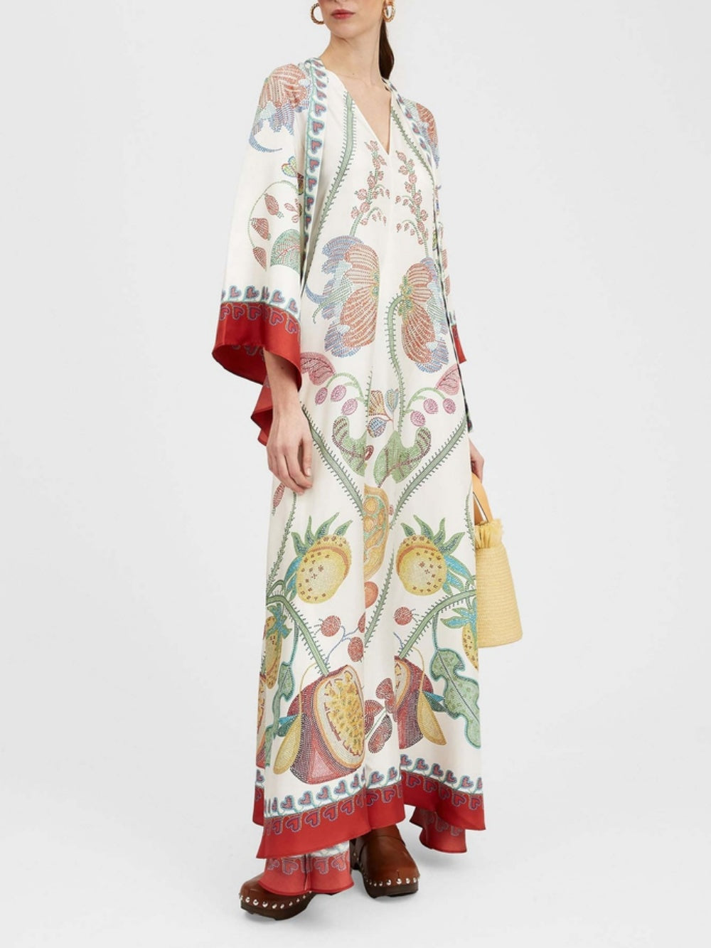 Maxikleid mit handplatziertem Ebenholz-Print