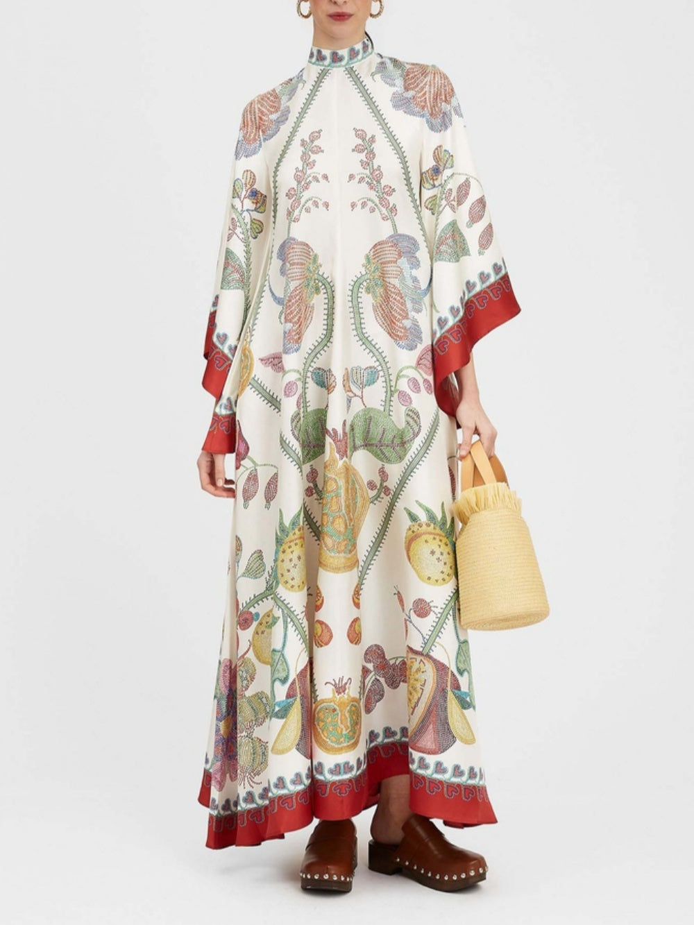 Maxikleid mit handplatziertem Ebenholz-Print