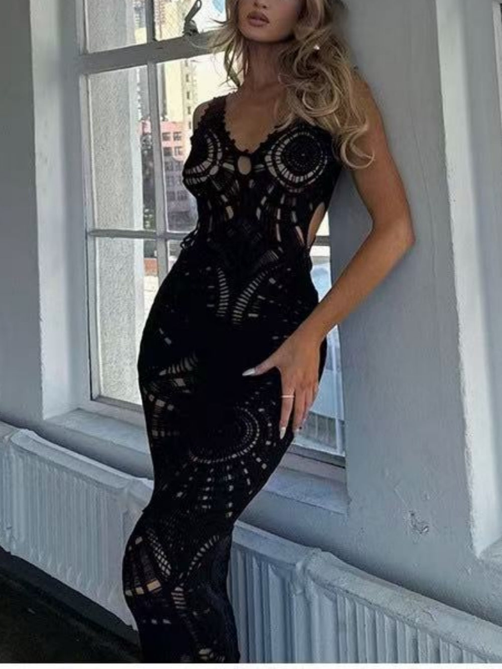Strand Hohl V-Ausschnitt Schlank Sexy Midikleid
