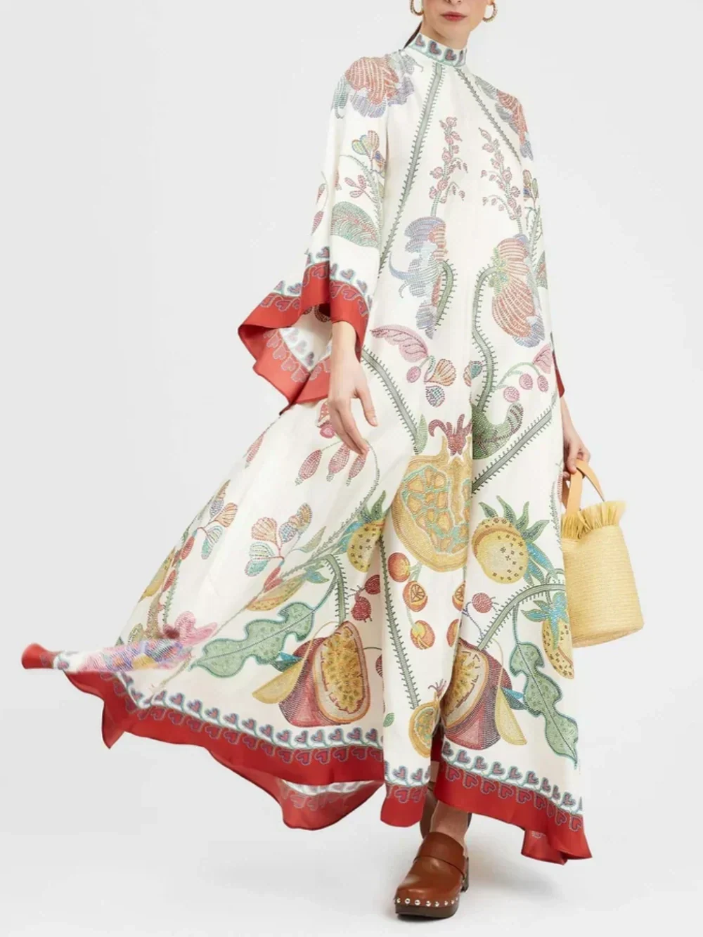 Maxikleid mit handplatziertem Ebenholz-Print