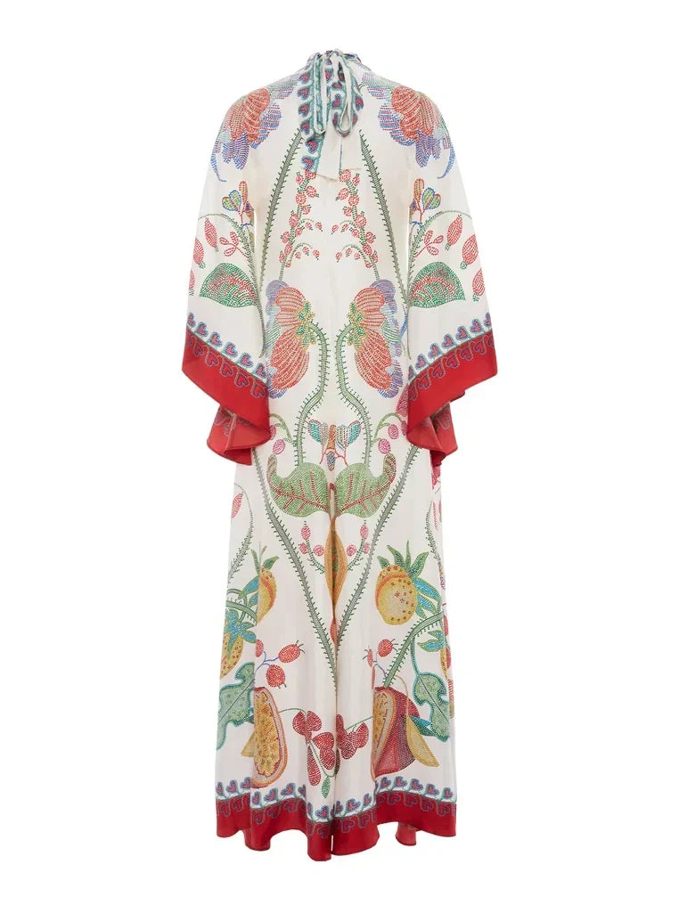 Maxikleid mit handplatziertem Ebenholz-Print