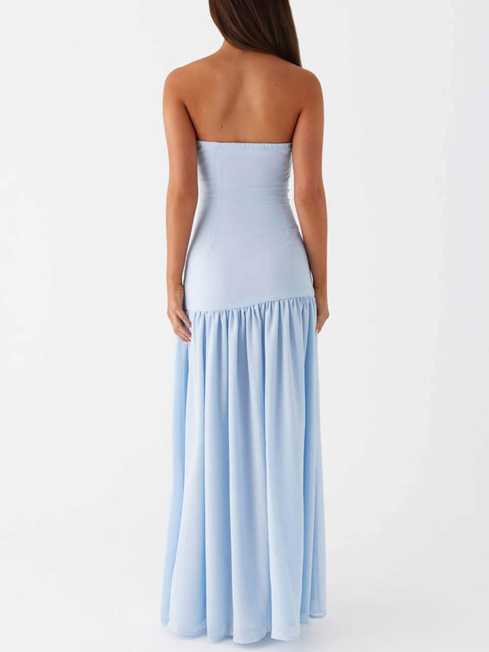 Exquisites rückenfreies, trägerloses Maxikleid mit Falten